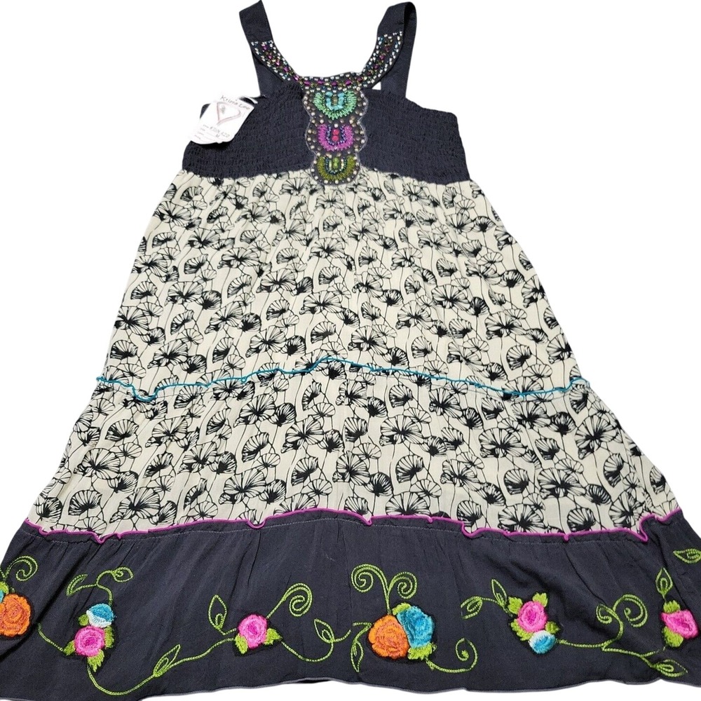 New Krista Lee Mini Womens Medium Dress Black Boho Tiered Sleeveless Embroidered